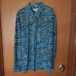 Coldwater Creek Wmn Sz LG 14 Long Sleeve Button Down Shirt Sheer Graphic Pattern